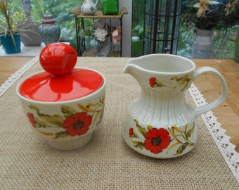 Vintage Zuckerdose und Milchkännchen Tirschenreuth Bavaria 300/1 Mohn Blüten 50er/60er Jahre mid-century