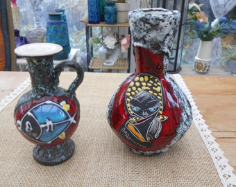 2 vintage Keramik Vasen Fat Lava Italien 50/60er Jahre Keramik Vase  Rockabilly mid-century Vase Keramik Frau Fisch