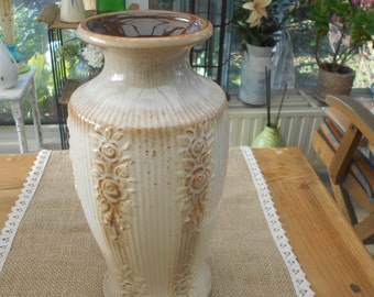 vintage Keramik Vase Scheurich Nr. 295-25 florales Relief beige braun, 70er J. Keramik Vase mid-century vintage Vase Boho