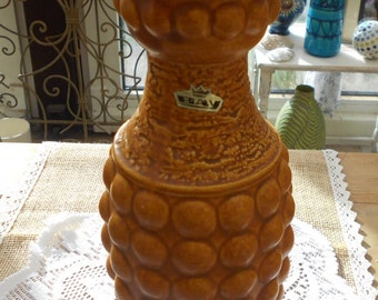 Große vintage Bay Keramik Vase Bubbles Nr. 6425 ocker matt, 60er Jahre Keramik Vase mid-century Bay Bubbles
