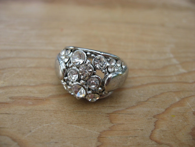 vintage Strass Ring Modeschmuck 80er Jahre vintage Ring, Strass Ring, silberfarben Bild 1