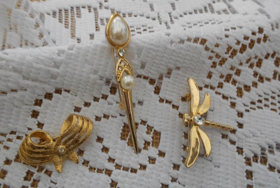 3 Vintage Broschen im Set goldfarben Modeschmuck … - image 4