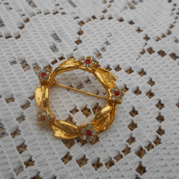 Vintage Brosche Aconda Metall vergoldet Blumen Kr… - image 3