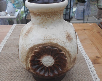 Vintage Keramik Vase Dümler&Breiden 139/20 mid-century Vase Keramik 70er Jahre braun beige Blumen Relief Boho