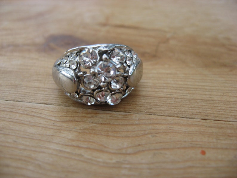 vintage Strass Ring Modeschmuck 80er Jahre vintage Ring, Strass Ring, silberfarben Bild 2