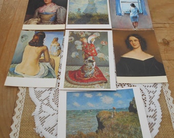 7 vintage Kunstpostkarten Postkarten Set ungelaufen Frauen Damen verschiedene Künstler 80er/90er Jahre