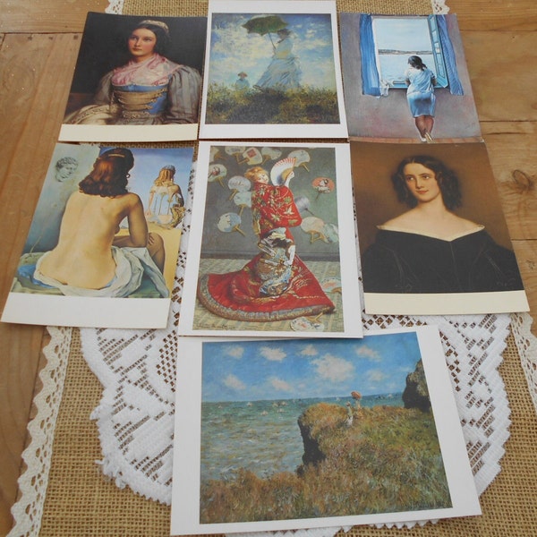 7 vintage Kunstpostkarten Postkarten Set ungelaufen Frauen Damen verschiedene Künstler 80er/90er Jahre