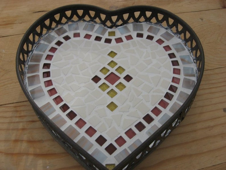 romantisches Tablett mittelgroß Autum Mosaik Tablett Herz Tablett Holz Tablett Bild 3