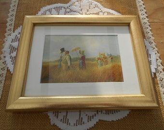 vintage shabby Bild, Wandbild Kunstpostkarte Carl Spitzweg gerahmt goldfarbener vintage Rahmen 80er/90er Jahre