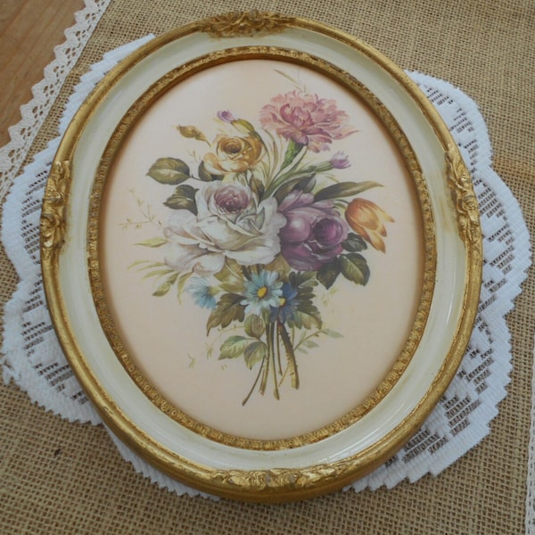 vintage Bild Blumen Bild blattvergoldet KKKK Seidenbild romantisches Bild Barock Stil Holzrahmen