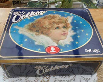 vintage Blechdose /Keksdose Dr. Oetker mit Engel Motiv blau weiß gold,  70er/80er/90er Jahre nostalgische vintage Blechdose