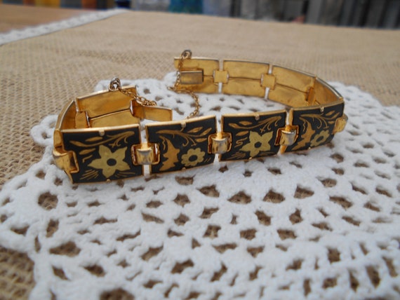 Vintage Toledo Armband schwarz goldfarben floral … - image 4