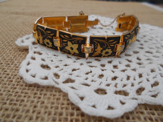 Vintage Toledo Armband schwarz goldfarben floral … - image 6