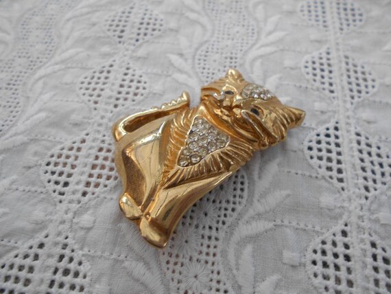 Vintage Brosche goldfarben Modeschmuck Katze Strass Steinchen 90er/2000er Jahre Katzen Brosche View 4