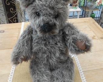 Vintage Teddy handmade grau-brauner Pelz Glasaugen bewegliche Glieder, vintage Künstler Teddybär