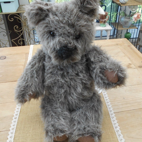 Vintage Teddy handmade grau-brauner Pelz Glasaugen bewegliche Glieder, vintage Künstler Teddybär