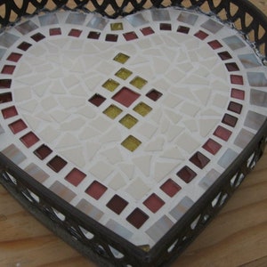romantisches Tablett mittelgroß Autum Mosaik Tablett Herz Tablett Holz Tablett Bild 2