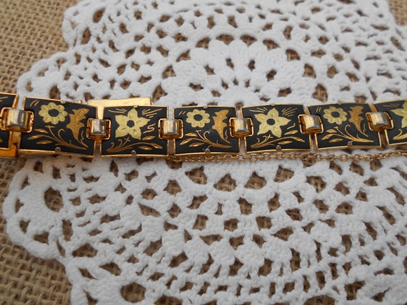 Vintage Toledo Armband schwarz goldfarben floral … - image 3