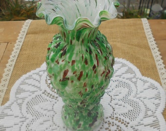 vintage Glas Vase Murano? Glaskunst 60er/70er Jahre, mid-century Vase grün, weiß, rot Überfangvase