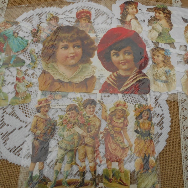 4 Bögen vintage Glanzbilder Oblaten Mädchen Kinder Barockstil Viktorianisch Nostalgisch Retro 80er/90er Jahre