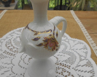 Vintage Vase  "Gesichtervase" (Oel/Essig Menage) Rosenthal Björn Wiinblad weiß mit Blüte in goldfarben und lila Porzellan Vase vintage