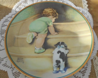 Sammelteller Wandteller The Hamilton Collection 1986 "On the Up and Up" Kleinkind Hund Welpe Kinderzimmer Babyzimmer