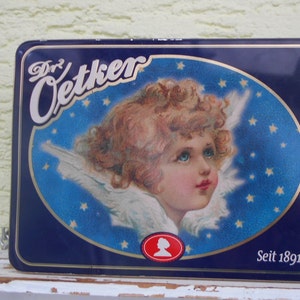 vintage Blechdose /Keksdose Dr. Oetker mit Engel Motiv blau weiß gold, 70er/80er/90er Jahre nostalgische vintage Blechdose Bild 8