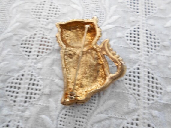 Vintage Brosche goldfarben Modeschmuck Katze Strass Steinchen 90er/2000er Jahre Katzen Brosche View 6