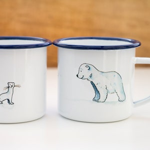 Enamel cup polar bear, gift cup with polar bear and weasel, children's cup for a birthday, customizable