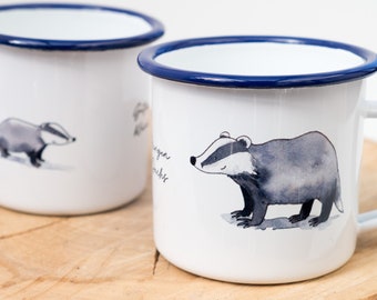 Enamel mug "little badger", gift mug with badger, children's cup for birthday, customizable