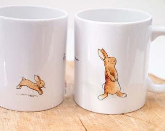 Frühstückstasse mit Hasen, Tasse Personalisierbar, Weihnachtsgeschenk Tasse