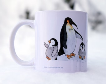 niedliche Frühstückstasse mit Pinguinen, Kindertasse zu Weihnachten