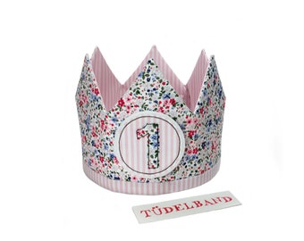 Crown Birthday crown reversible crown fabric crown ...flowered...pink...