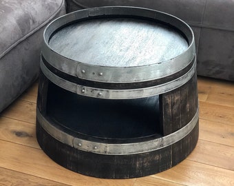 Wine barrel coffee table with Shabby Black shelf