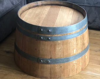 Table basse tonneau de vin huilée - demi tonneau de vin