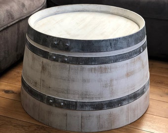 Wine barrel coffee table Shabby White - half wine barrel