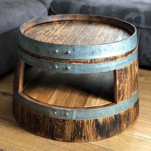 Wine barrel coffee table with shelf rustic