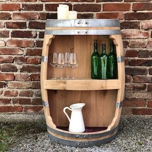 wine barrel shelf with large opening
