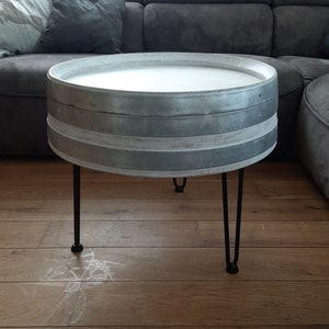 Wine Barrel Coffee Table Tripod Shabby White