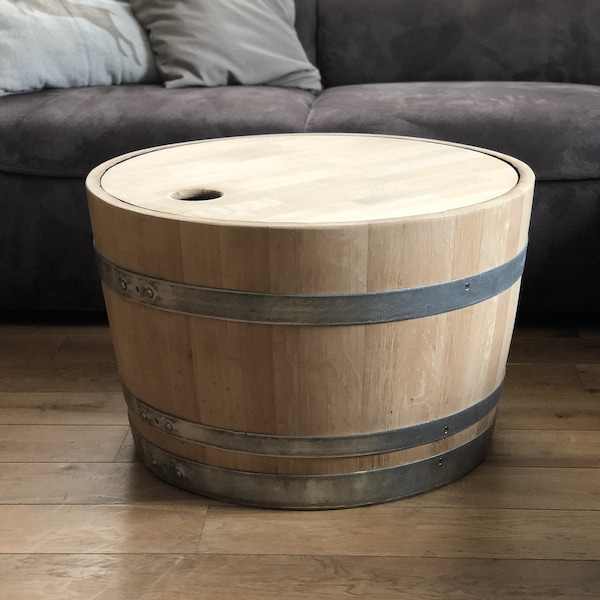 Table basse tonneau de vin avec couvercle en bois naturel