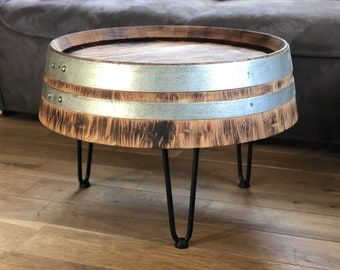 Rustic wine barrel coffee table tripod