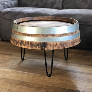 wine barrel coffee table tripod rustic