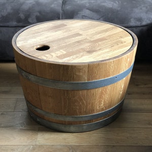 Wine barrel coffee table with wooden lid oiled