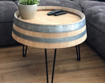 Wine barrel coffee table tripod natural