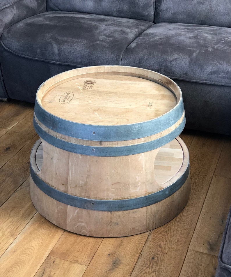Wine barrel coffee table with shelf, round corners, natural image 2