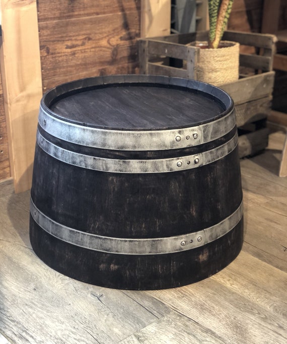 Wine Barrel Coffee Table Shabby Black Half Wine Barrel Etsy UK