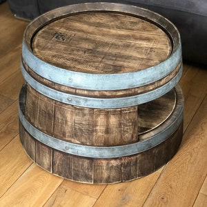 Table basse tonneau de vin avec étagère aspect tonneau de whisky image 2