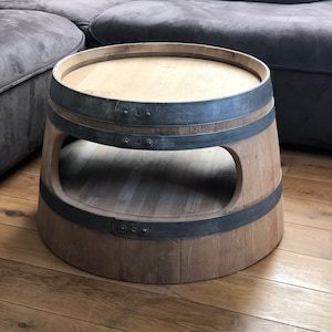 Wine barrel coffee table with shelf round corners natural