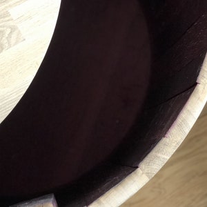 May include: A wooden barrel with a removable lid. The inside of the barrel is stained a dark purple color.
