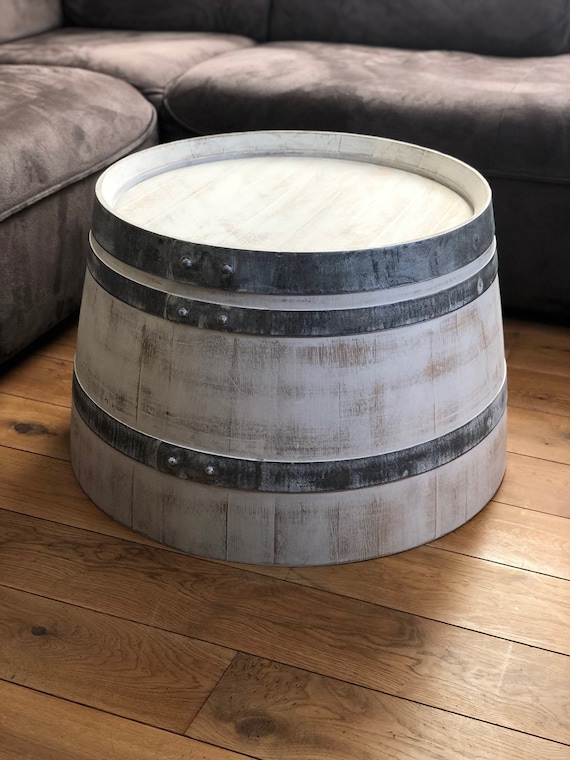 Wine Barrel Coffee Table Shabby White Half Wine Barrel Etsy UK